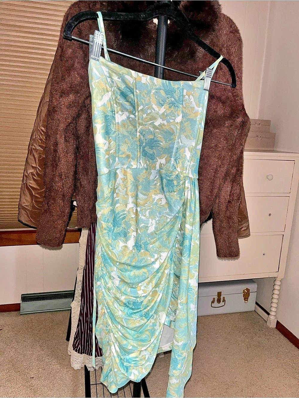NWT-Hello Molly Ruched Asymmetrical Mini Dress Blue & Green